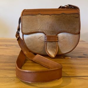 Handmade cowhide & leather accordion style crossbody / shoulder bag